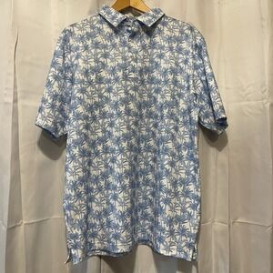 Straight Down Polo Size L Palms on the Horizon Sky Blue White Club Wyndham NE
